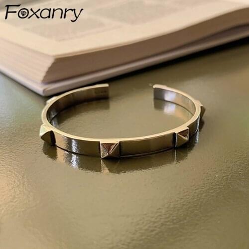 Foxanry Vintage Punk 925 Sterling Silver Bracelet for Women Thai Silver New Fashion Riveting Geometric Party Birthday Jewelry