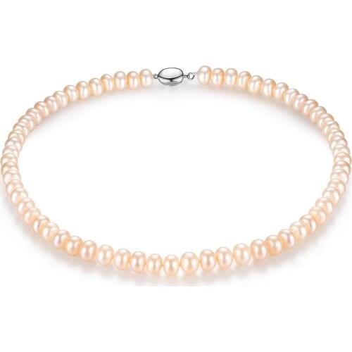 MetJakt S925 Sterling Silver 8-9mm Bright Fresh Water Pearl Gorgeous Atmosphere Womens Pearl Necklace