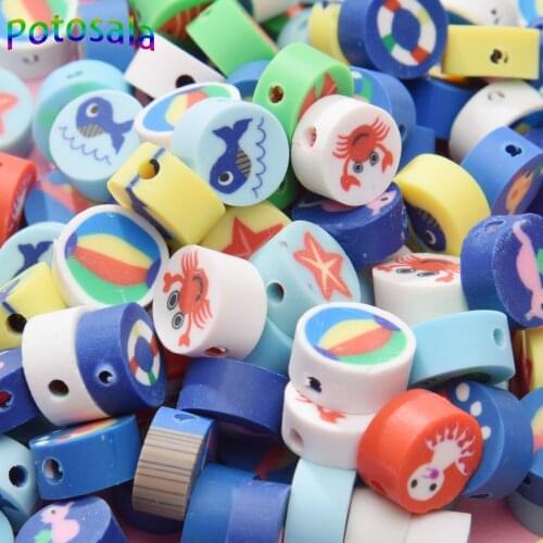 Potosala Marine Animals Polymer Clay Beads Round Clay Loose Spacer Beads For Jewelry Making DIY Bracelet Necklace 10mm 100pcs