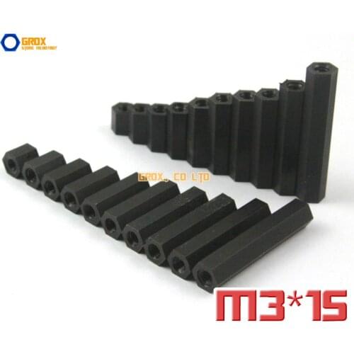 100 Pieces Black Nylon M3 x 15mm Female PCB Motherboard Standoff Spacer