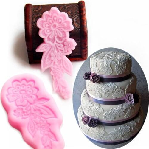 2pcs/set Floral sugar lace mat silicone mould flower sugar craft mold decoration for wedding cake DIY tools