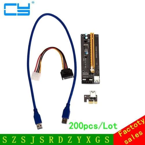 200PCS PCI-E PCI Express Riser Card 1x to 16x USB 3.0 Data Cable SATA to 4Pin IDE Molex Power Supply for BTC Miner Machine RIG