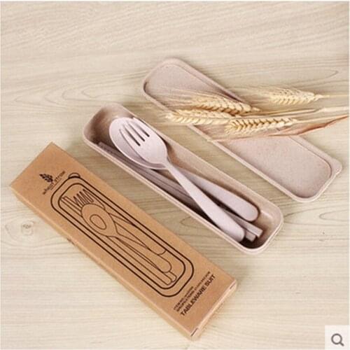 2016 Portable Eco-Friendly Wheat Straw Cutlery Travel Kids Adult Cutlery Fork Chopsticks Camping Picnic Set Gift 5sets/lot