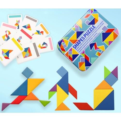 3D Wooden Toy Tangram Children Jigsaw Puzzle For Kids Colorful Baby Montessori Toys Children Educational Learning Developing Toy