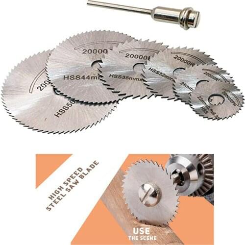 7 Pcs 22-50mm HSS Circular Saw Blade Cutting Discs Set and Mandrel for Drill