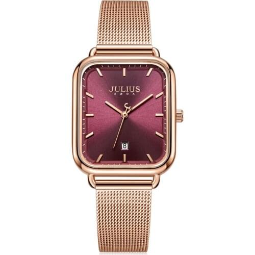 Auto Date Julius Lady Womens Watch Japan Quartz Elegant Fashion Hours Clock Stainless Steel Bracelet Girls Birthday Gift Box