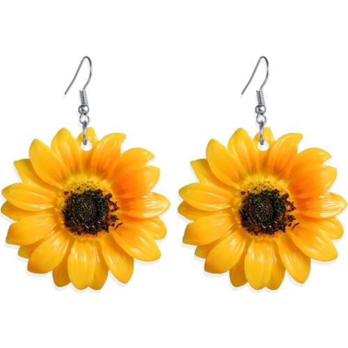 Korean Fashion Cute Luxury Yellow Sunflower Earrings Resin Cabochon Earring Jewelry Accessories For Wowen Wedding Paty Earrings