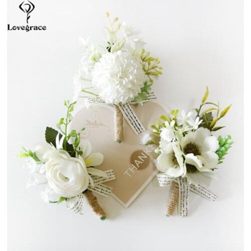 Boutonniere Wrist Corsage Wedding Bracelet Bride Flower Silk White Rose Boutonniere Men Groom Buttonhole Marriage Accessories
