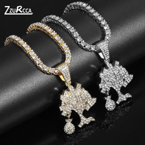 Hip Hop Christmas Tree Pendant Necklace Gold Tennis Chain Bling Crystal Necklaces for Women Men colgante hombre