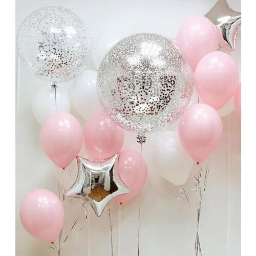 Pink White Latex Balloons Combination 36inch Silver Confetti Balloon For Baby Shower Happy Birthday Party Decor Wedding Globos
