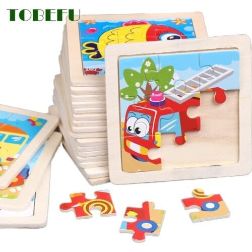Intelligence Kids Toy Wooden 3D Puzzle Jigsaw Tangram for Children Baby Cartoon Animal/Traffic Puzzles Educational Learning Toys