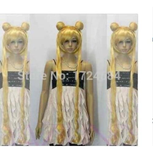 66O15##@@00@+ SAILOR MOON Sailor Moon long Wavy yellow full synthetic party Cosplay Wig Z07