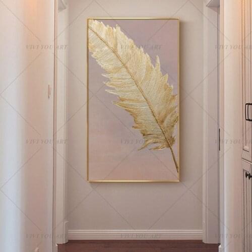 100% Handmade Yellow Feather Abstract Painting Modern Art Picture For Living Room Modern Cuadros Canvas Art High Quality