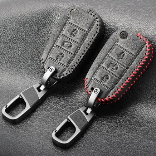 Leather Car Key Case Shell Cover For Citroen C4L CACTUS C5 C3 C6 C8 Picasso Xsara For Peugeot 3008 308 RCZ 508 307 2008 3 button