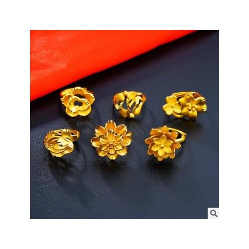 Fashion 24K Gold Rings for Women Flower Gold Women Rings Ethnic Boho Wedding Engagement Rings Luxury Jewelry Wholesale