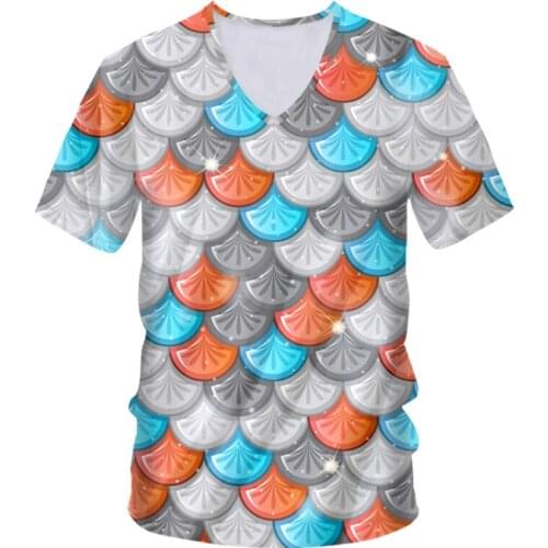 Men/womens Casual Tshirt Mermaid Funny Print Fish Scale 3D T-shirts Homme Hiphop Streetwear Punk V Neck Tee Shirts Oversized