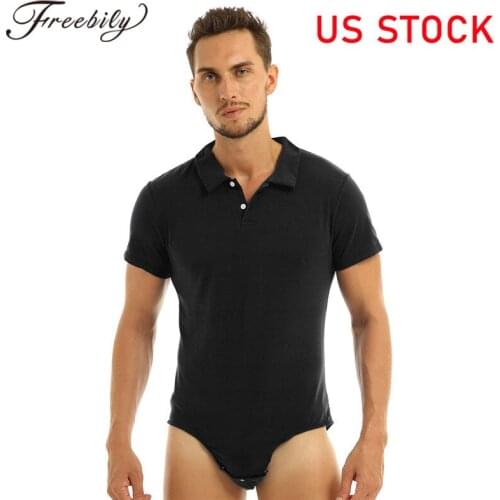 Mens Adult Babies One-piece Lingerie Short Sleeve Turn-down Collar Press Button Crotch Shirt Bodysuit One Piece Romper Pajamas