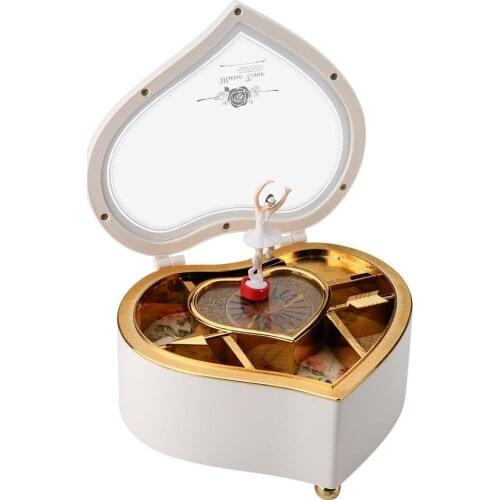 Heart Shape Dancing Ballerina Music Box PLastic Jewellery Box Gift Mechanism Hand Crank Music Box Mechanism Gift for Valentines