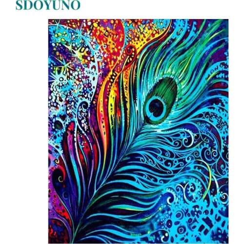SDOYUNO Oil Painting By Numbers Feather 60x75cm DIY Paint By Numbers On Canvas Animals Handpaint Frameless Home Decor Wall Art