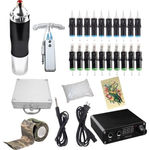 Tattoo Kit 1 Rotary Tattoo Pen Black King Kong 11th Machine Professional Mini Power Supply Cartridge Needle Tattoo Supplies