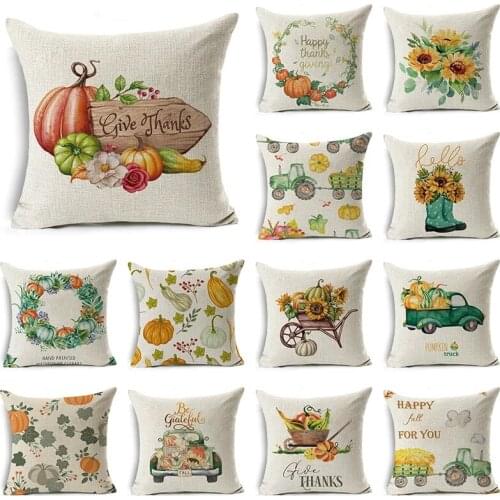 Thanksgiving Day Pillow Covers Pumpkin Truck Harvest Rustic Art Decor Cushion Cover Sofa Home Fall Autumn 45*45 cm oreiller