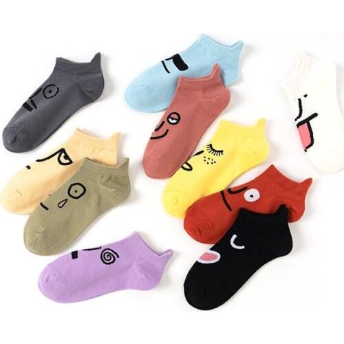 4 Pairs Knitting Expression Women Socks Spring Summer Casual Candy Color Cotton Female Cartoon Funny Socks DropShip Ankle Socks