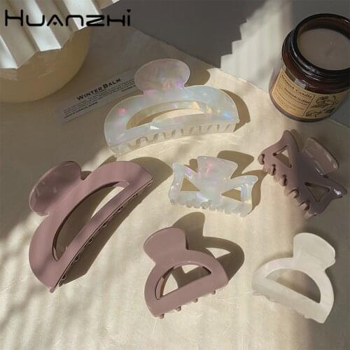 HUANZHI 2020 New Korean Minimalist Acetate Acrylic Hair Geometric Oval Rectangle Hair Clip Hair Accessories for Women