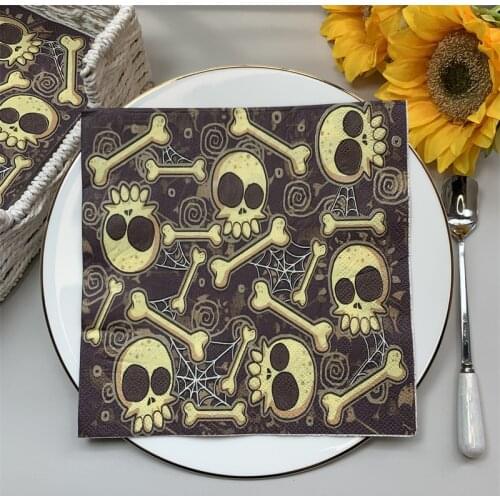 2021 New 20Pcs/Pack Halloween Skull Decoupage Paper Napkins Black Spiderweb Paper Tissues for Halloween Party Table Decor H