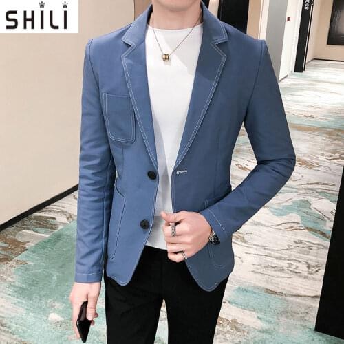 2021 Fashion New Mens Casual Boutique Business Slim Fit Personality Line Design Solid Color Suit Blazers Jacket Coat