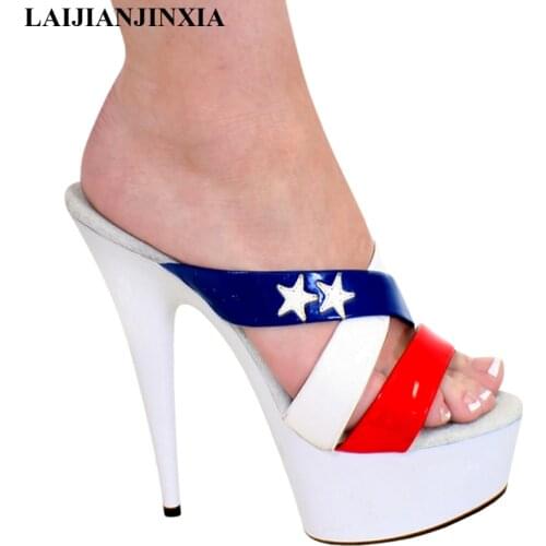 New arrival Summer woman Slippers White High Thin heels Shoes woman Slip-On Party Platform Dance Shoes