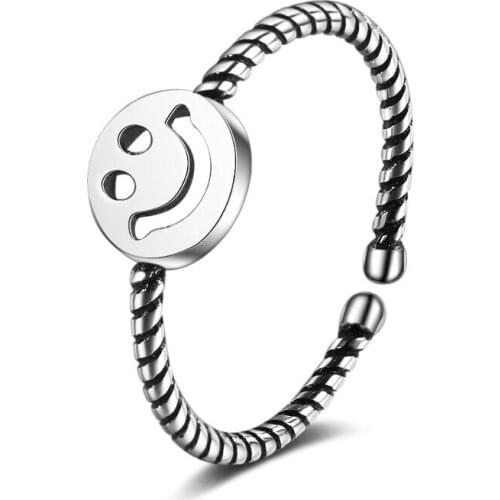 New Retro Smile Hemp Rope Opening Adjustable Rings For Women 925 Sterling Silver Girls Jewelry Accessories Party Gifts SAR147