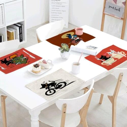 Naughty Cat Sheet Napkin Tea Placemat Place Mat Polyester Skateboarding Bike Serviletas Para Bodas Design Party Decoration
