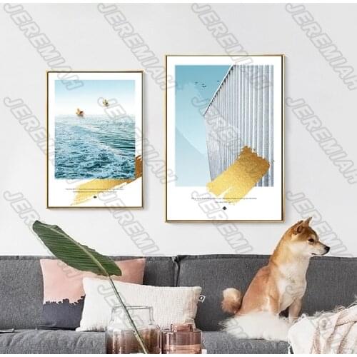 Landscape Painting Blue Ocean Waves and Vast Sky Classic Poster Modern Home Decoration