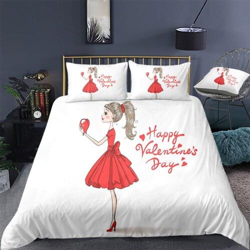 2/3 Pcs Home Textile Valentines Day Luxury Duvet Cover Pillowcase Love Pattern Quilt Cover Single Double Bedding Set Boys Girls