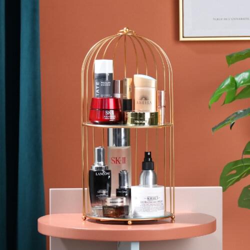 Nordic Iron Storage Rack Golden Birdcage Storage Box Multifunctional Organizer Home Living Room Bedroom Desktop Cosmetic Storage