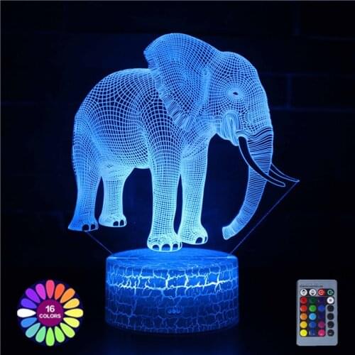 Acrylic Table Lamp Elephant Figure For Home Room Decor Colorful LED Light Kid Child Gift 3D Night Lights