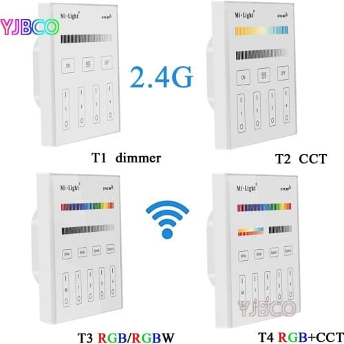 Miboxer 2.4G T1/T2/T3/T4 4-Zone Smart Touch Panel led Dimmer Controller for RGB/RGBW/CCT Brightness led strip,AC220V