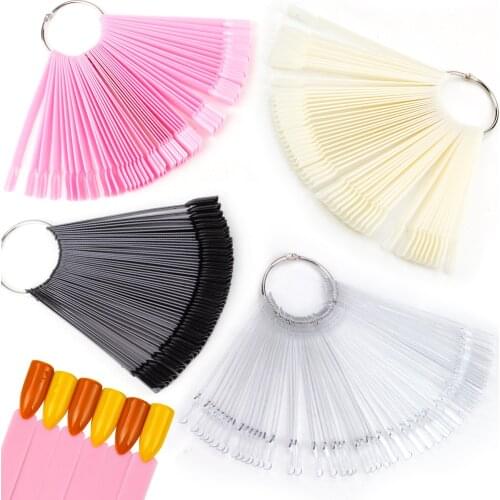 24/50Pcs False Nail Tips Fan-shaped Sample Sticks Finger Practice Nails Full Card Polish Practice Display Manicure Accessories