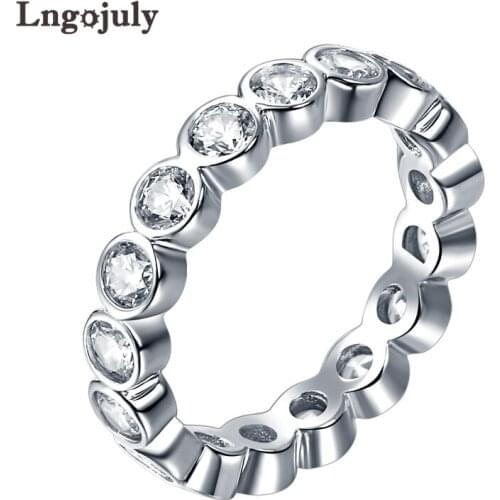 Fine Jewelry 925 Sterling Silver Ring Round Full Rhinestone Fashion Bride Wedding Ring Silver 925 Jewelry Accessories For Party