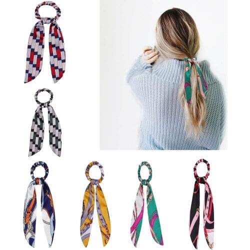 Women Streamers Scrunchies Polka Dot Floral Print Elastic Bow Hair Rope Girl Hair Ties Korean Sweet Hair Accessories Headwear