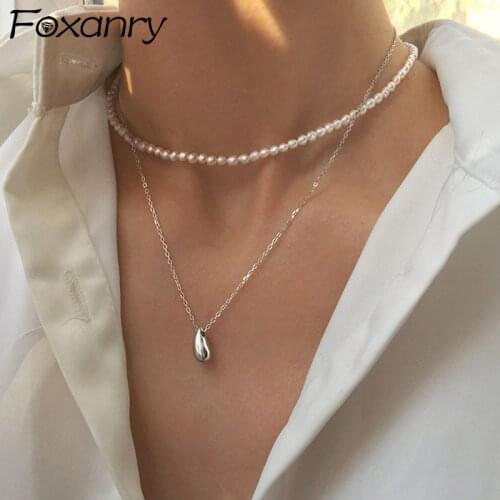 Foxanry 925 Sterling Silver Necklace for Women New Trend Elegant Simple Water Drop Pendant Party Jewelry Birthday Gift Wholesale