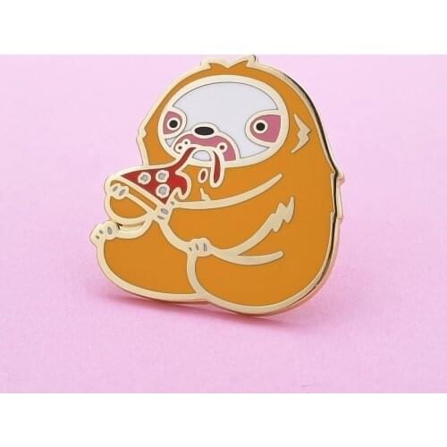 Eat Pizza Sloth Flash Hard Enamel Pin Cute Cartoons lazy Folivora Badge Brooch Accessories Zootopias Unique Gift