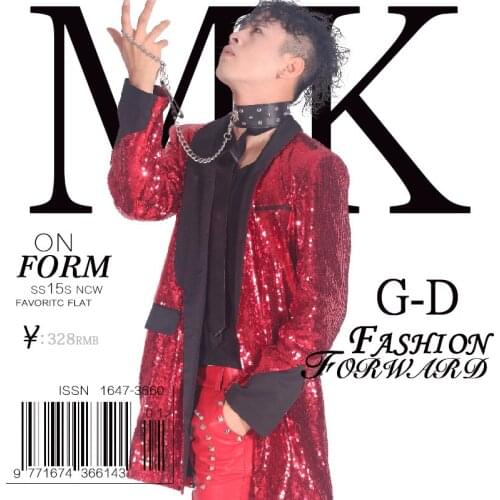 2020 Mens New Slim Fashion Male Singer Red Sequins Long Suit Jacket Coat Costume Costumes Men Clothing