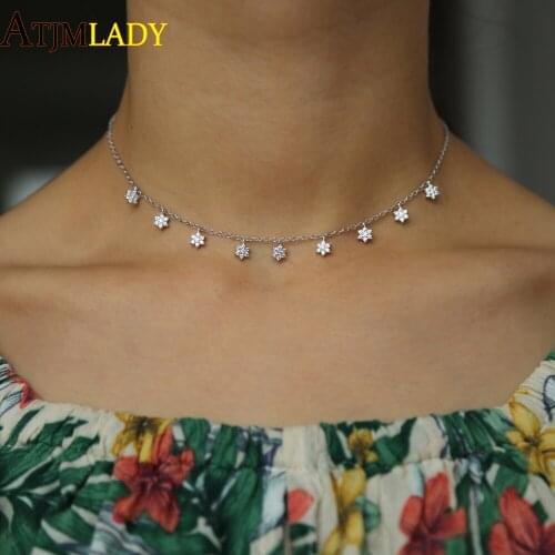 2021 Summer New Fashion Drop Flower Choker Necklace For Women Girls Delicate Sparking CZ Station Layer Wedding Party Jewelry