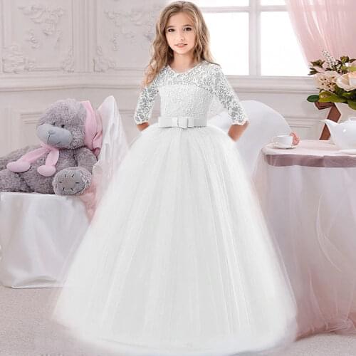 2021 Summer White Bridesmaid Dress Childrens Kids Dresses For Girls Princess Dress Party Wedding Dress for Girl Costume 14 12 Y
