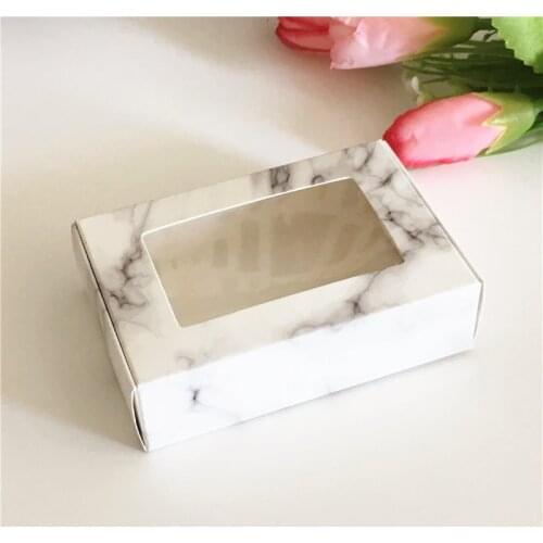 30Pcs/Lot Marble Style Paper Wedding Favor Gift Boxes Black Box Kraft Packaging PVC Window Christmas Carton 8.5*6*2cm&9*6*2.5cm