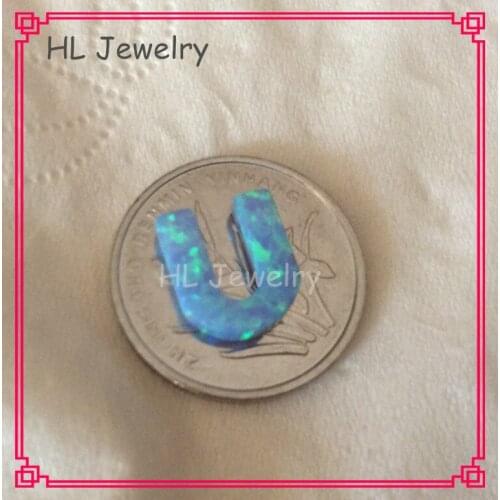 50PCs/Lot OP06 Auzre Blue Initial Letter U Opal Pendant 8.7*10MM Fire Blue Opal Capital Letter U