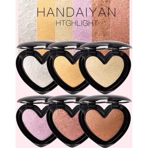 6 Color Heart Shape Highlighter Powder Face Brighten Eye Shadow Bronzers Hand Baking Makeup Long Lasting Face Cosmetics 17gTSLM2