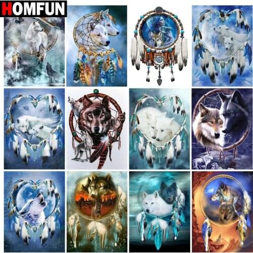 HOMFUN Diamond Painting Full Square/Round Diamond "Animal wolf landscape" Pattern Embroidery Cross Stitch 5D Rhinestone Painting