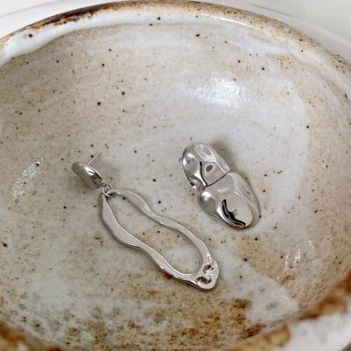 Amaiyllis 925 Sterling Silver Asymmetrical Drop Earrings Minimalist Temperament Dangle Earrings For Female Summer Jewelry